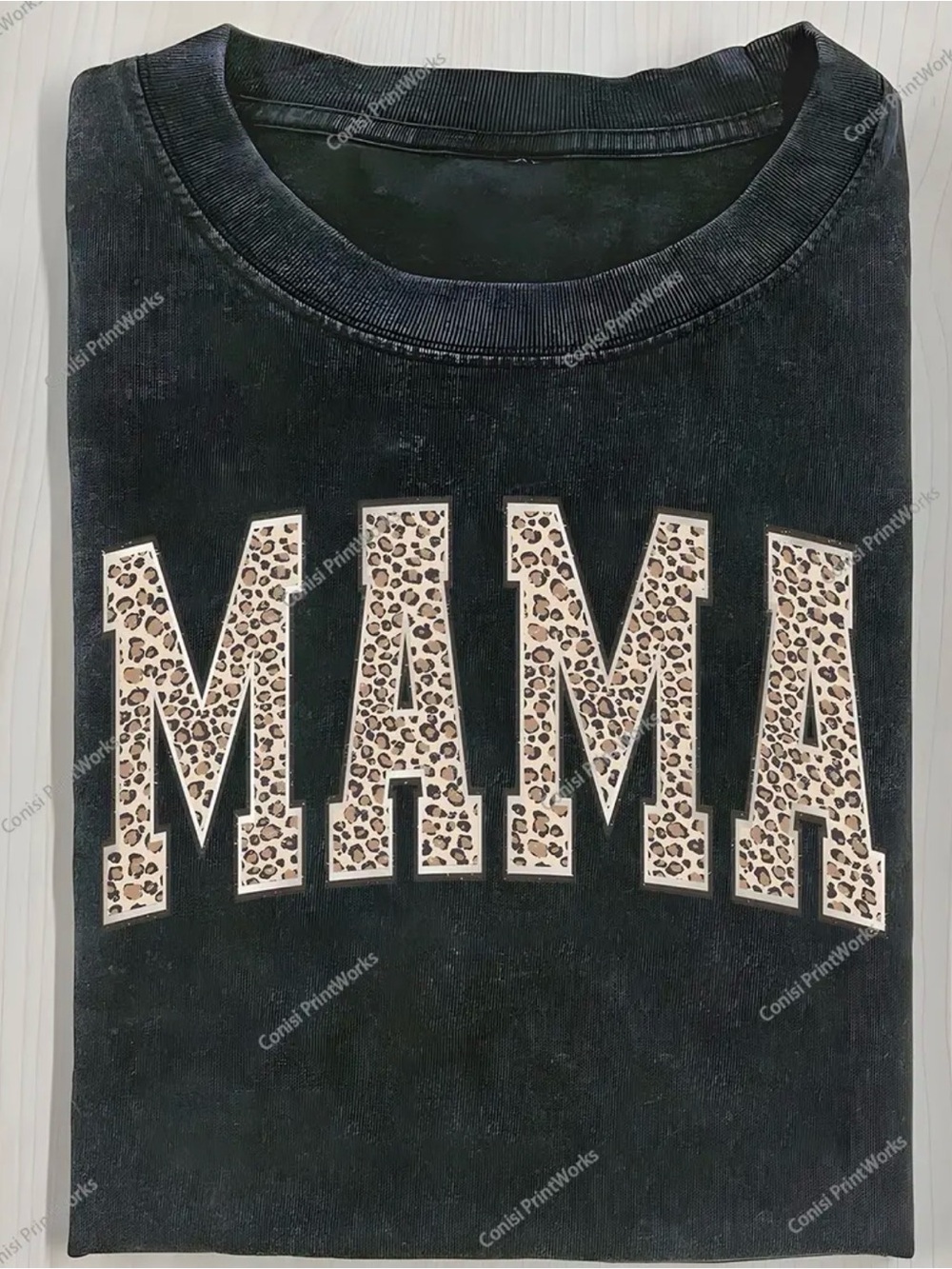 Black 'MAMA' Leopard Print Graphic Tee